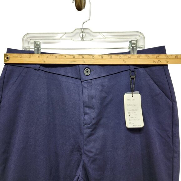 WOMENS Navy Straight-Leg DRESS Pants Size 16x32 Button Closure & Pockets - Picture 8 of 9